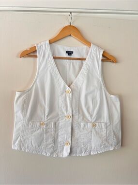 J. Crew White Cotton Button-Front Vest